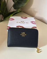 Coach Pebbled Leather Zip Around Wallet - black