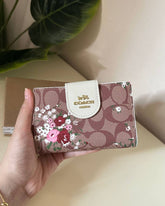 Coach Pebbled Leather Zip Around Wallet - Floral Tan