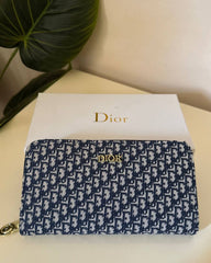 Dior Oblique Zip Wallet - navy blue