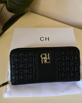 CH Embossed Leather Wallet - Black