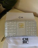 CH Embossed Leather Wallet - Silver