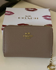Coach Pebbled Leather Wallet - coffee