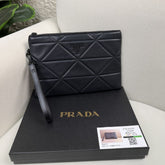 Prada Black Quilted Leather Pouch with Wrist Strap - Black