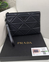 Prada Black Quilted Leather Pouch with Wrist Strap - Black