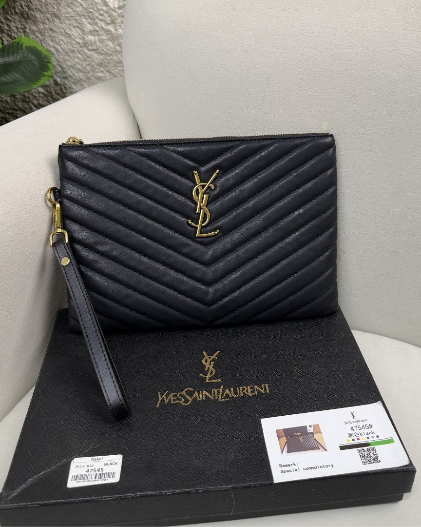 Saint Laurent Black Quilted Pouch with Gold-Tone Hardware - Black
