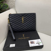 Saint Laurent Black Quilted Pouch with Gold-Tone Hardware - Black