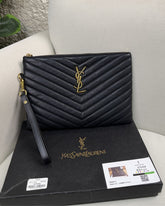 Saint Laurent Black Quilted Pouch with Gold-Tone Hardware - Black