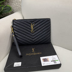 Saint Laurent Black Quilted Pouch with Gold-Tone Hardware - Black