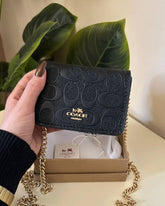 COACH Mini Signature Leather Wallet on Chain - Black