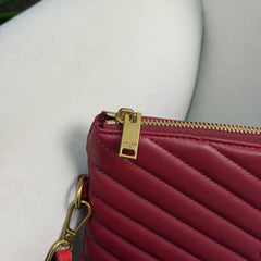 Saint Laurent Red Quilted Leather Monogram Pouch Wristlet - RED