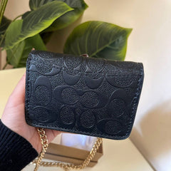 COACH Mini Signature Leather Wallet on Chain - Black
