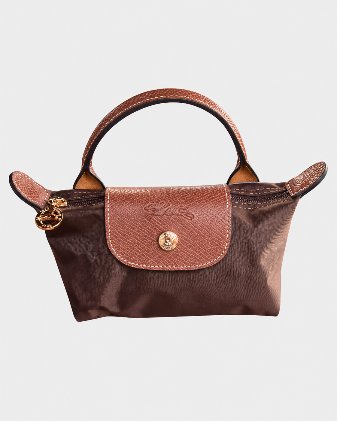Longchamp Le Pliage mini Pouch with Handle - Ebny Brown