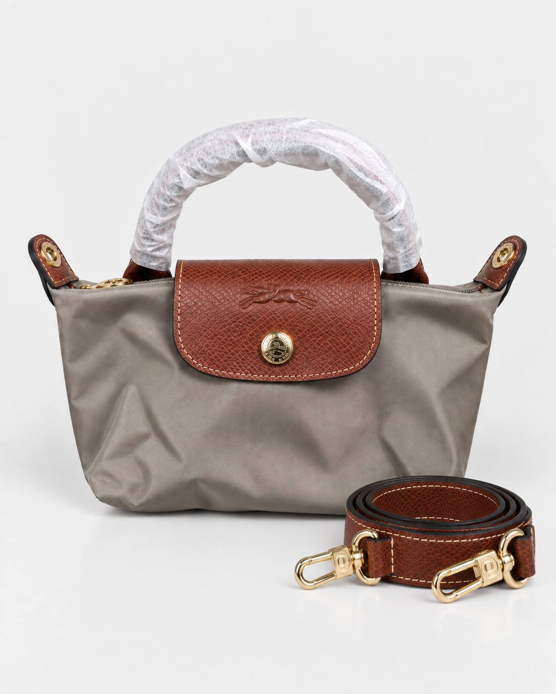 Longchamp Le Pliage mini Pouch with Handle - Taupe