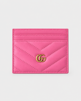 GUCCI Calfskin Matelassé GG Marmont Card Holder Dark Pink