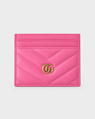 GUCCI Calfskin Matelassé GG Marmont Card Holder Dark Pink