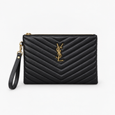 Saint Laurent Black Quilted Pouch with Gold-Tone Hardware - Black