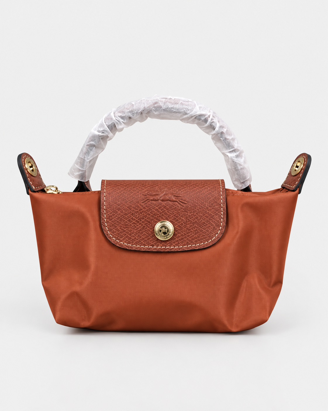 Longchamp Le Pliage Mini Green Pouch with Handle in Recycled Canvas - Cognac