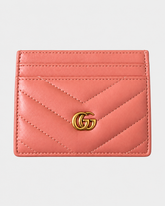 GUCCI Calfskin Matelassé GG Marmont Card Holder Pink