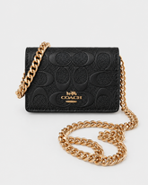 COACH Mini Signature Leather Wallet on Chain - Black