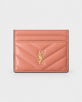 Saint Laurent Monogram Quilted Leather Card Holder - Pink