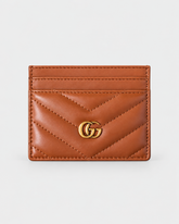 GUCCI Calfskin Matelassé GG Marmont Card Holder Brown