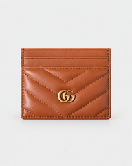 GUCCI Calfskin Matelassé GG Marmont Card Holder Brown