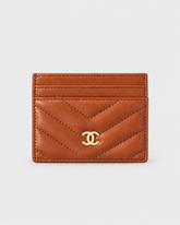 Chanel Lambskin Camellia Embossed Card Holder Brown