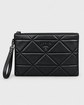Prada Black Quilted Leather Pouch with Wrist Strap - Black