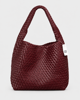 Bottega Veneta Intrecciato Woven Leather Hobo Bag Medium Wine with Charm -wine