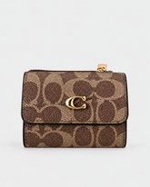 Coach Snap Wallet in Signature Canvas in Tan/ Brown