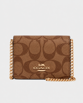 COACH Signature Mini Wallet with Chain Strap Boxed Khaki Brown
