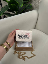 Coach Small Card- Cash Cross Body. Red & Horse & Carriage On - Tan Signature Leath