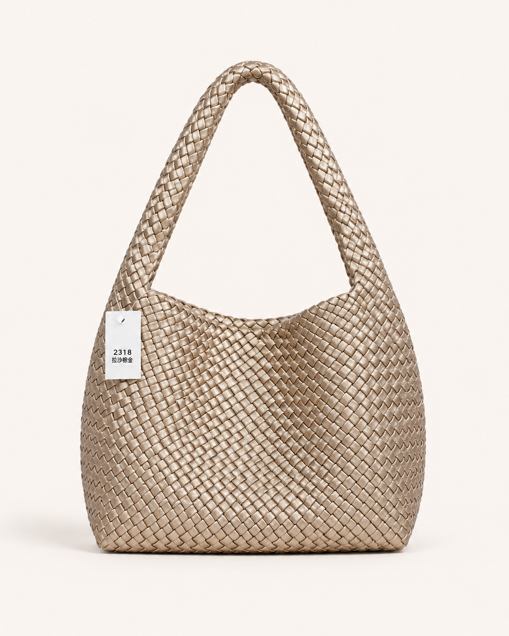 Bottega Veneta Intrecciato Woven Leather Hobo Bag Medium Beige with Charm - Gold
