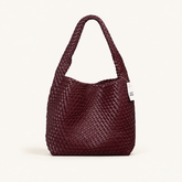 Bottega Veneta Intrecciato Woven Leather Hobo Bag Medium Wine with Charm -wine