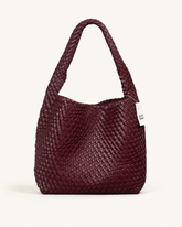 Bottega Veneta Intrecciato Woven Leather Hobo Bag Medium Wine with Charm -wine