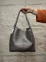 Bottega Veneta Intrecciato Woven Leather Hobo Bag Large - Silver