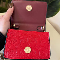 COACH Mini Signature Leather Wallet on Chain - Red