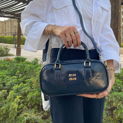 MIU MIU Glossy Leather Handbag – Navy Blue