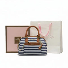 Emily Loran Striped Mini Satchel - Navy & White