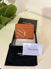 Saint Laurent Monogram Quilted Leather Card Holder -Brown