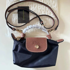 Longchamp Black Brown Mini Handbag with Strap