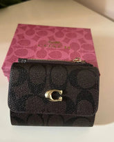 Coach Small Trifold Wallet in Signature Brown Black