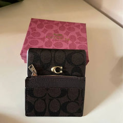 Coach Small Trifold Wallet in Signature Brown Black