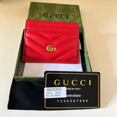 GUCCI Calfskin Matelassé GG Marmont Card Holder Red