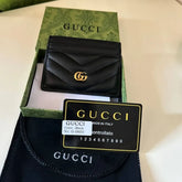 GUCCI Calfskin Matelassé GG Marmont Card Holder Black
