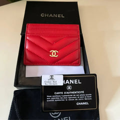 Chanel Lambskin Camellia Embossed Card Holder Red