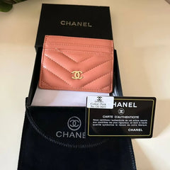 Chanel Lambskin Camellia Embossed Card Holder Pink