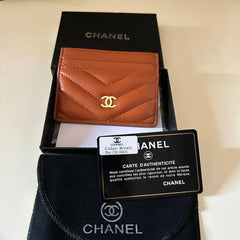 Chanel Lambskin Camellia Embossed Card Holder Brown