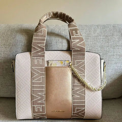 Emily Loran Pastel City Tote Bag with Front Pocket Pouch -Rose Gold