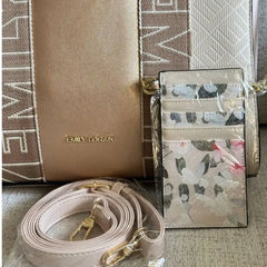Emily Loran Pastel City Tote Bag with Front Pocket Pouch - Gold